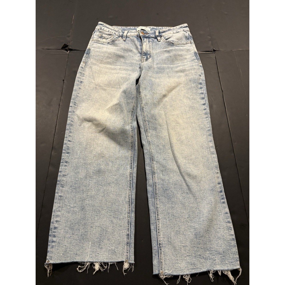 Flying Monkey Light Wash Distressed Raw Hem Wide Leg Jeans Style F5584
